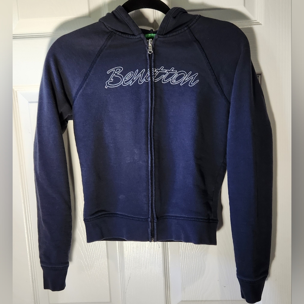 Benetton Navy Blue Zip Up Hoodie Jacket Women's Size Small